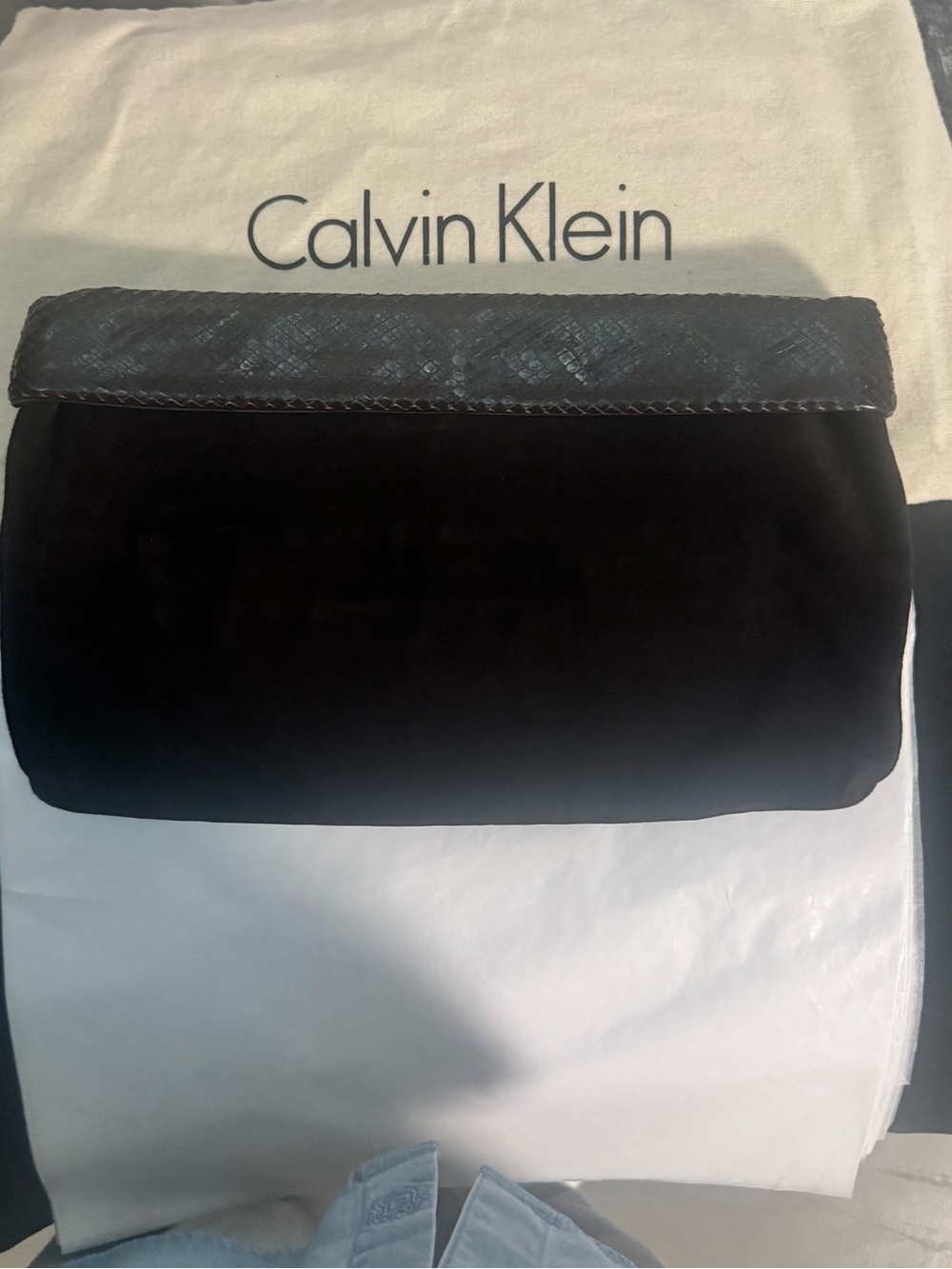 Calvin Klein Collection Suede clutch with python trim - Picture 7 of 7